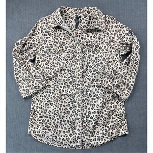 Womens Leopard Print Button Down Shirt Long Sleeve Size S Brown Tan Neutral